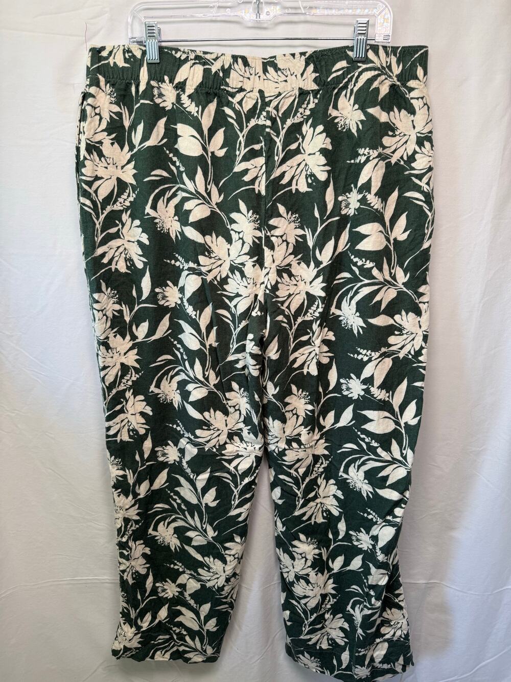 Abercrombie & Fitch Floral Linen Blend Lined High Rise Pants, Green, Size XL
